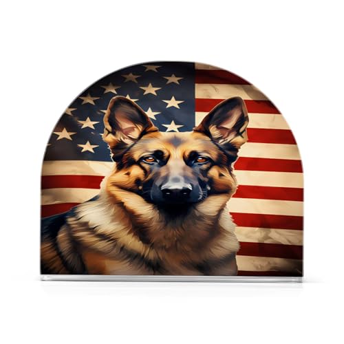 Dog German Shepherd American Flag Napkin Holder for Table Paper Napkins Holder Acrylic Tissue Dispenser Kitchen Dining Room Bathroom Party Car Decor (NH072 / 4.1x4.9x1.97in)