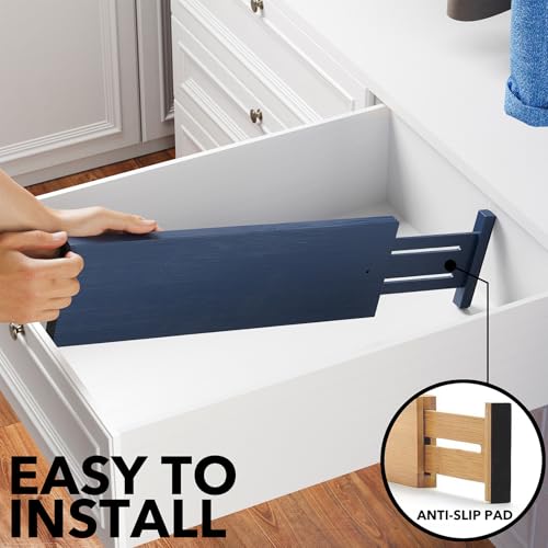 Bamboo Dresser Drawer Dividers 6 Pack (4.65''H, 17''-22''L / NAVY BLUE)
