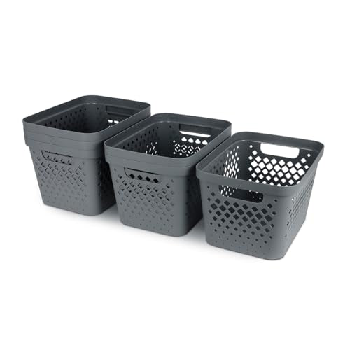 Plastic Storage Basket Set (Grey / 4 Gallon)