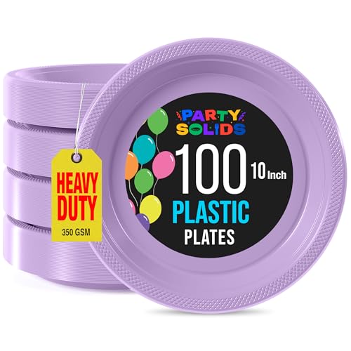 Party Solids Sturdy Lavender Plastic Plates 10" Party Plates 100 Pcs (10 inch / Lavender)