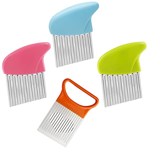 Stainless Steel Potato Crinkle Cutter Knife Set (Green & Pink & Blue & Orange)