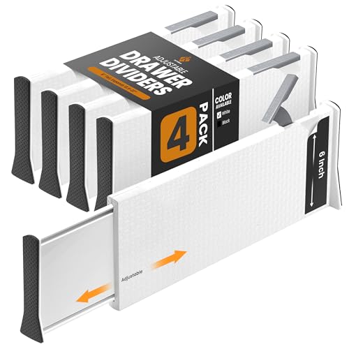 White Expandable Drawer Dividers (6" Tall, 13"-22" Long)