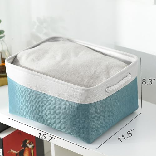 Fabric Storage Bin with Handles (White And Green / Large - 15.7Lx11.8Wx8.3H)