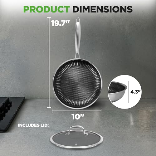 10” Non Stick Stainless Steel Frying Pan with Lid (10" Frying pan with Lid / Stainless Steel)