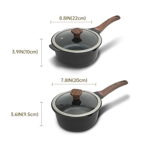 3QT & 4QT Sauce Pot Set with Lids (Black / 3 Quarts + 4 Quarts)