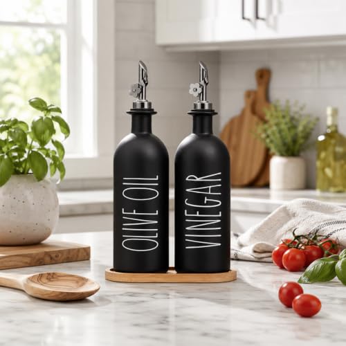 16oz Olive Oil Dispenser Bottles for Kitchen (Black+Tray / 16 fl oz)