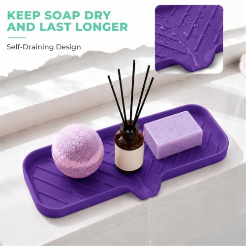 Silicone Soap Dish with Drain Spout (Purple / L(12"×4"))
