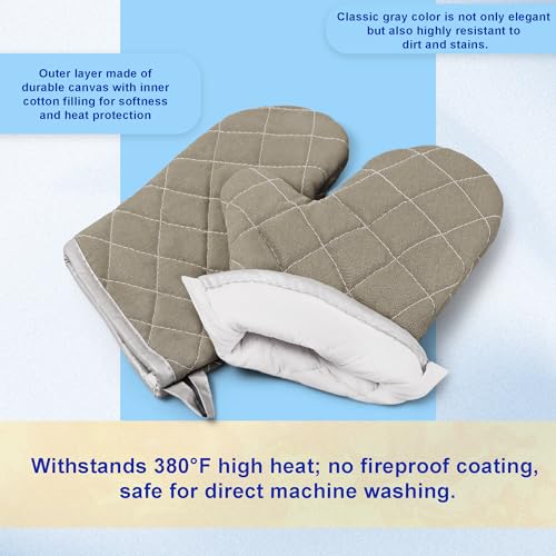 Grey 9" Quilted Oven Mitts 1 Pair Heat Resistant Kitchen (Gray / 9 Inch)