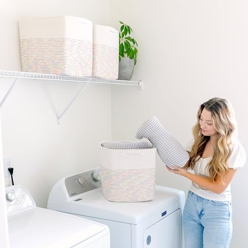 13x15x13 Kallax Storage Cubes Bins (Off White & Rainbow Stitching / 15 x 13 x 13 (Kallax))