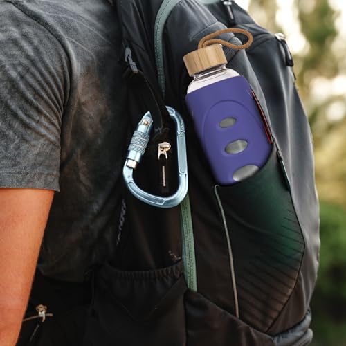 32 oz Narrow Mouth Glass Water Bottle with Windowed Silicone Sleeve (Purple)