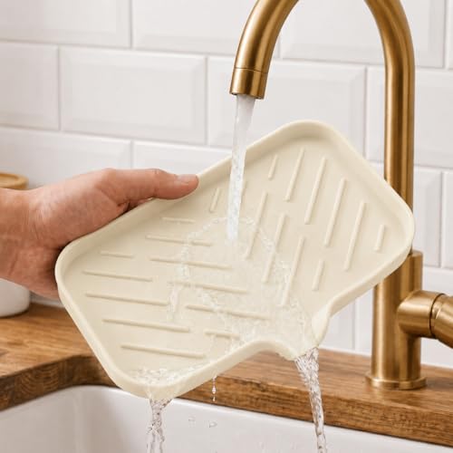 Silicone Soap Dish with Drain Spout (Tapioca / M(9.6"×5.3"))