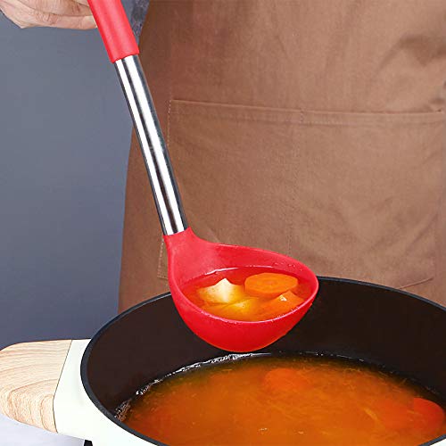 Silicone Soup Ladle Spoon Kitchen Utensils (BLACK-RED)