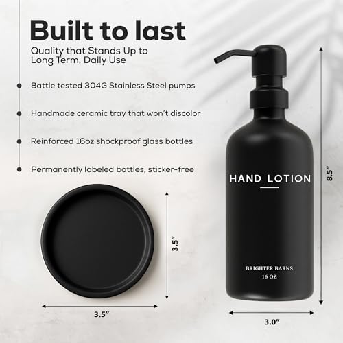 Black Glass Lotion Dispenser with Pump by Brighter Barns (Black L)