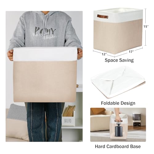 Large Storage Baskets for Organizing (White&Khaki / XXL-17"x12"x15")