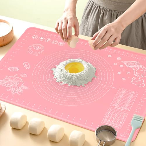 Silicone Pastry Mat 28" x 20" Extra Thick Non Stick Baking Mat with Measurements and Edge Heightening