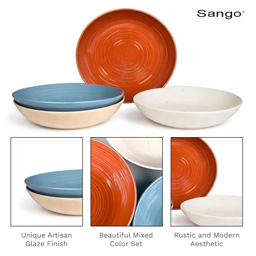 Siterra Painter's Palette Stoneware Pasta Bowls (Rustic Mix / Pasta Bowl Set)