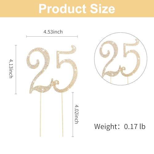 Gold 25th Birthday Cake Topper Rhinestones Cake Decorations for 25th Birthday Party (25th- Gold)