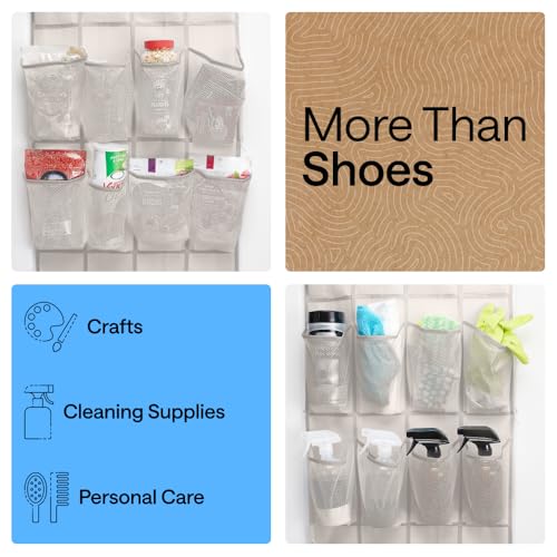 Over the Door Shoe Organizer (Linen / 24 Pockets/4 Hooks)