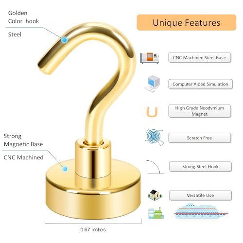 Magnetic Hooks (Gold / 0.67 inches)