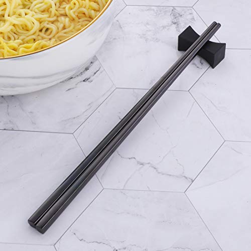 5 Pair Stainless Steel Black Metal Reusable Chinese Square Chopsticks (Black)