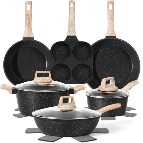 Pots and Pans Set Non Stick (Black / 13 Pieces)