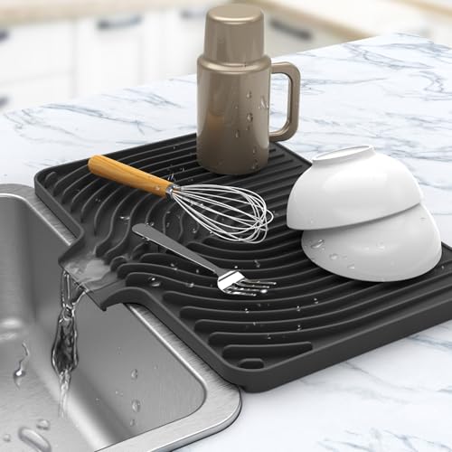 Dish Drying Mat for sink with a bulged edge (18"×12"Raised Sink / Black)
