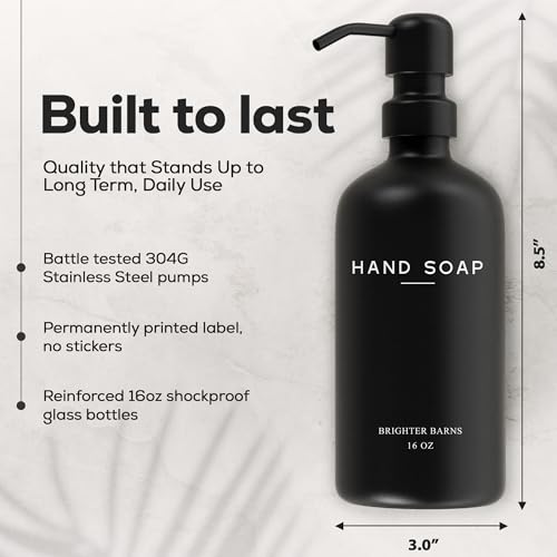 Black Glass Soap and Lotion Dispenser Set by Brighter Barns (Black Sl)