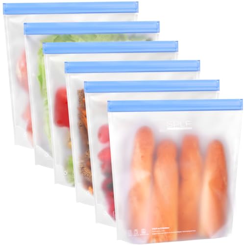 6 Pack Stand Up Reusable 2 Gallon Freezer Bags Dishwasher Safe (6 Pack 2 Gallon Bags)