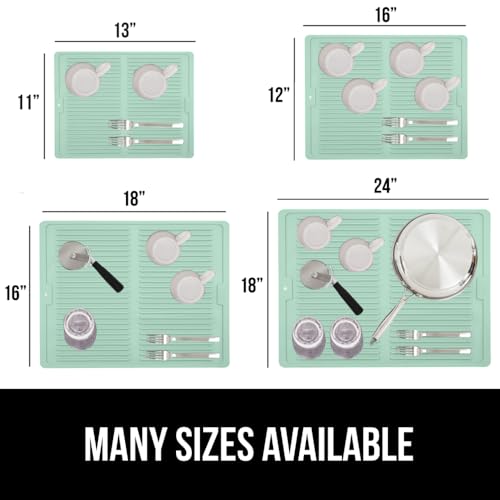 Patented BPA Free Silicone Dish Drying Mat (18" x 24" / Silicone / Mint)