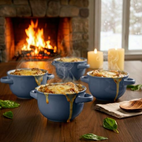 French Onion Soup Crocks with Lids & Handles (Denim)