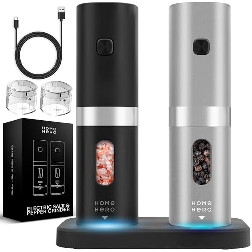 Electric Salt and Pepper Grinder Set (Silver & Black)