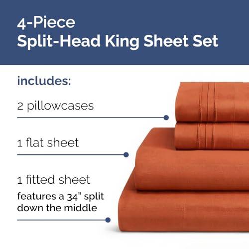 Flex Top Split Head King 4 Piece Sheet Set (26 - Terracotta / Split Head/Flex Top)