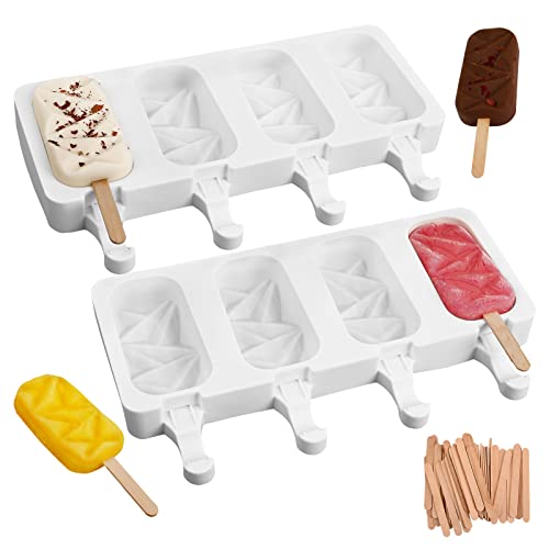 2 Pack 4 Cavities Diamond Shape Silicone Popsicle Molds (2 Pcs Large Diamond - White)