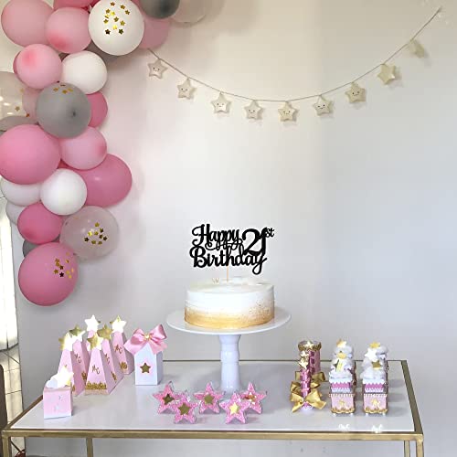 1 PCS Happy 21st Birthday Cake Topper Glitter Cheers to 21 Years Cake Pick 21 Fabulous Cake Decoration for 21st Birthday Party Decorations Supplies Black (Black / 21st)