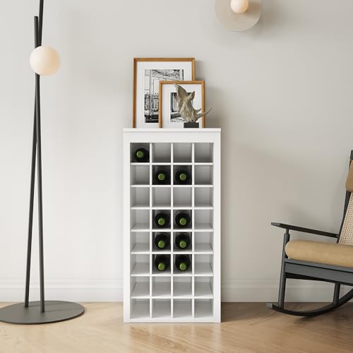 8 Tier Freestanding Wine Rack Wood (32 Bottles / White)