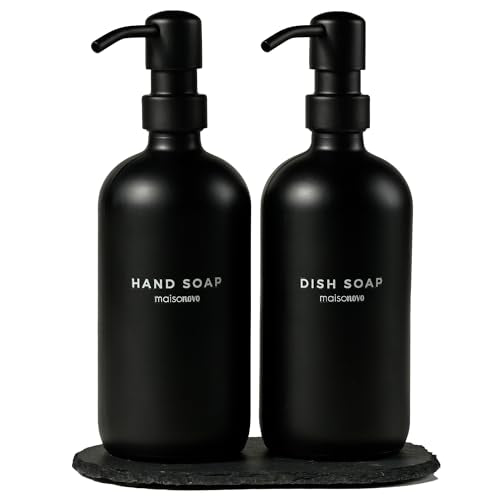 Soap Dispenser Set (Black Bottles Black Pumps Tray)