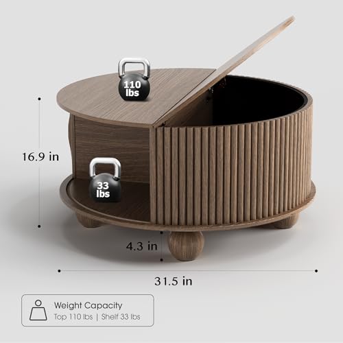 Round Coffee Tables for Living Room (Walnut)