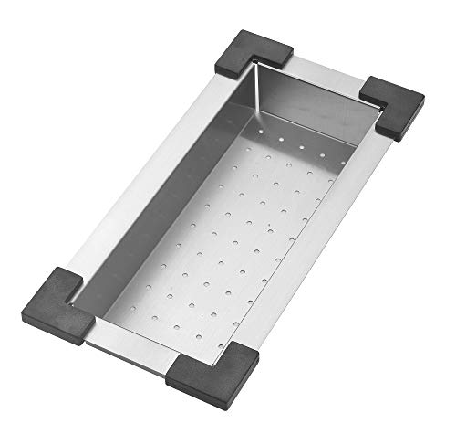 Stainless Steel Colander For Workstation Kitchen Sink (17.5/8 W - 8.75 L / Black Cover)
