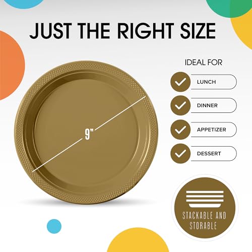 Sturdy Gold Plastic Plates 9" Party Plates 100 Pcs (9 inch / Gold)