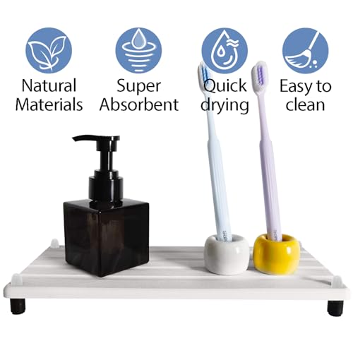 2 PCS Water Absorbing Stone Trays for Bathroom Sink Fast Drying Coasters (9.5" X 4.7" White)