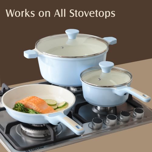 23 PCS Non Toxic Ceramic Cookware Set (Glacer Blue / Large)