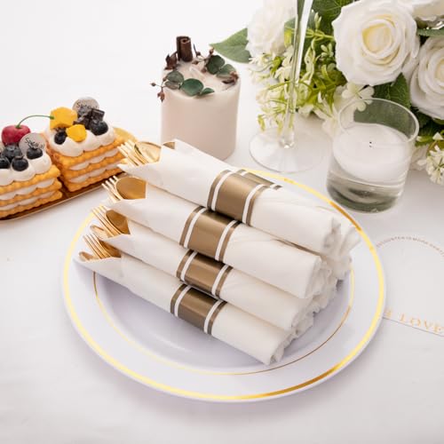 400PCS Pre Rolled Gold Plastic Silverware Sets (Gold - Classic)