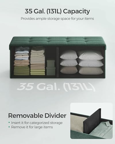 43.3 Inches Folding Storage Ottoman Bench (Retro Green / 15"D x 43"W x 15"H (without Flipping Lid))