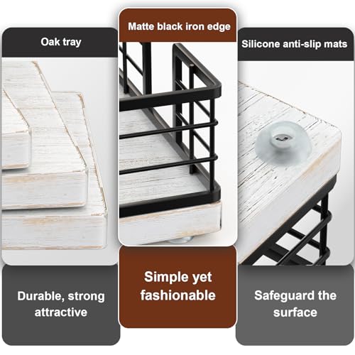 Guest Towel Holder Tray for Bathroom (Black/Farmhouse White / 9.06 x 5.51 x 2.56 inches)