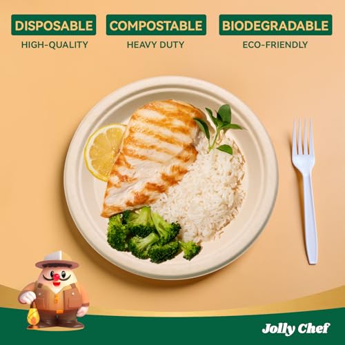 Compostable Heavy Duty Plates 9 Inch [300 Pack] Eco (9in-300pack / Brown)