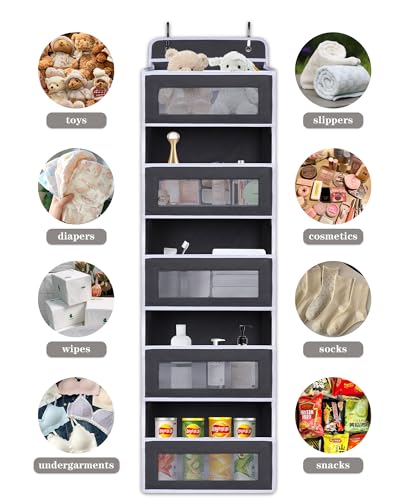 Over The Door Organizer 44LB Capacity with 5 Large Pockets & 10 Mesh Side Pockets (Dark gray)