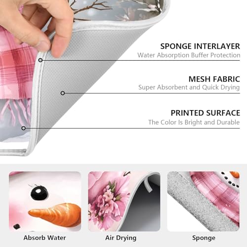 Winter Pink Snowman Dish Drying Mat for Kitchen Counter Absorbent Microfiber Christmas Large Drying Pad Dish mats for Kitchen Countertops 18 x 24 Inch (Christmas Pink Snowman / 24" x 18")