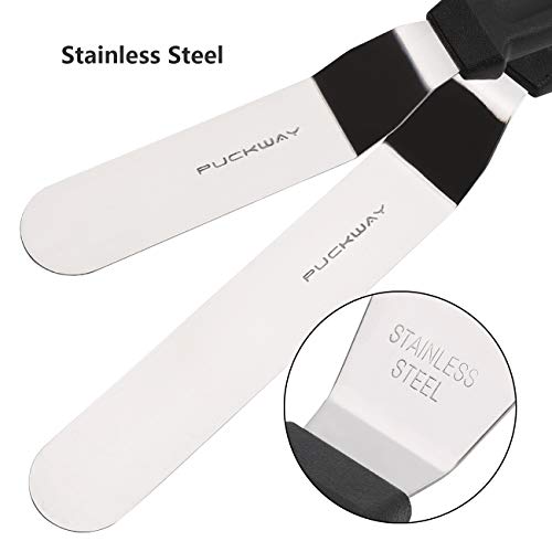 Offset Frosting Cake Knife set of 3 Black 6 8 & 10 Inch Angled Icing Spatula for Decorating (3 Count)