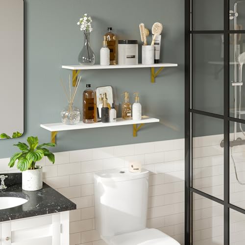 Long Wall Shelves (White and Gold / 31.5 Inch)