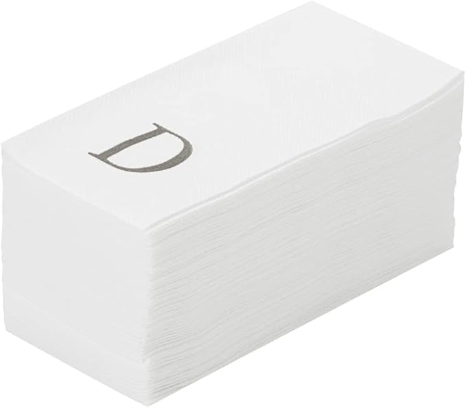 Luxenap 15.8 X 7.9 Inch Linen-Feel Guest Towels, 50 Lettered Hand Towels - Silver Letter 'D', Sans Serif Font, White Paper Dinner Napkins, airlaid, For Restrooms And Tables - Restaurantware